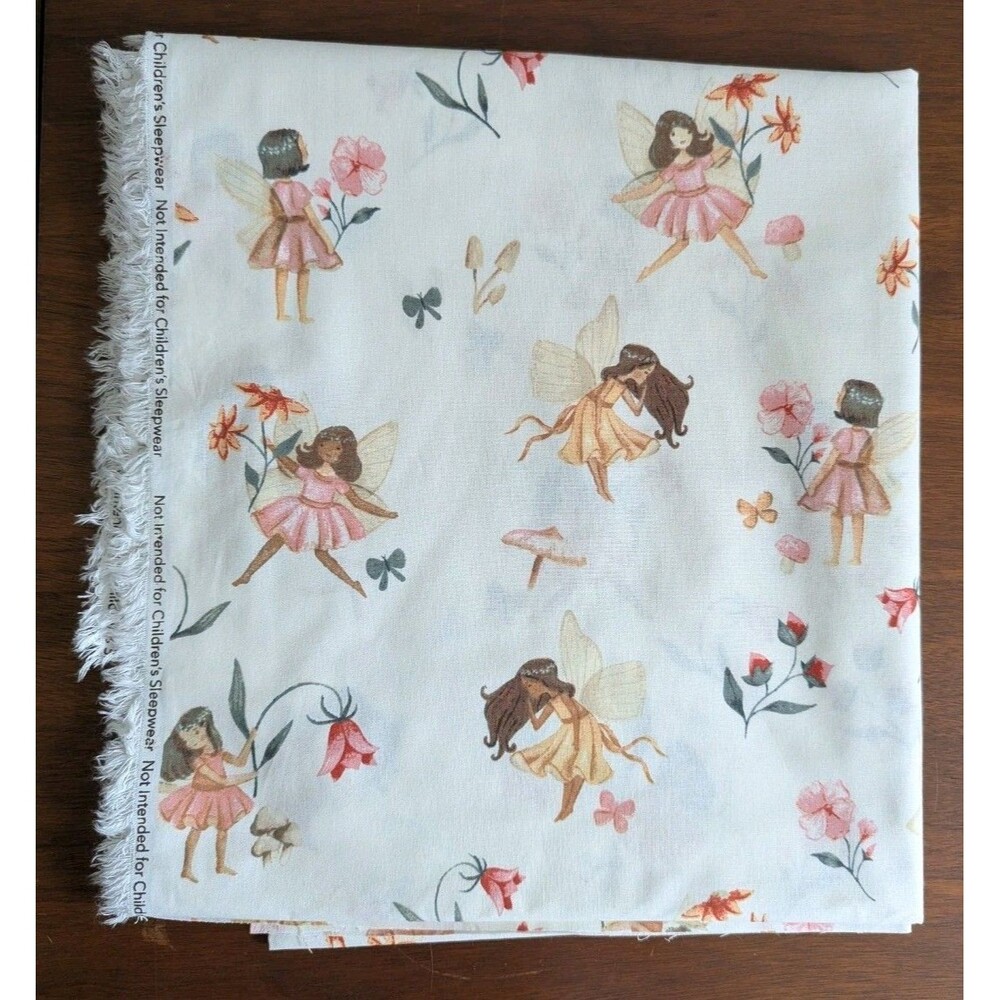 DANCING Flower Fairies Fabric 100% Cotton 2 Yards Pastels On Ivory 44" W Floral
